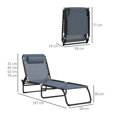 Outsunny Set of Two Folding Sun Loungers, with Four-Position Backs - Grey 