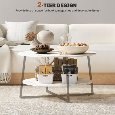 HOMCOM Two-Tier Marble-Effect Coffee Table - White/Black 