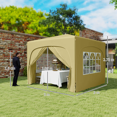 Outsunny 3 x 3m Pop-Up Gazebo Shelter, with Accessories - Sand 