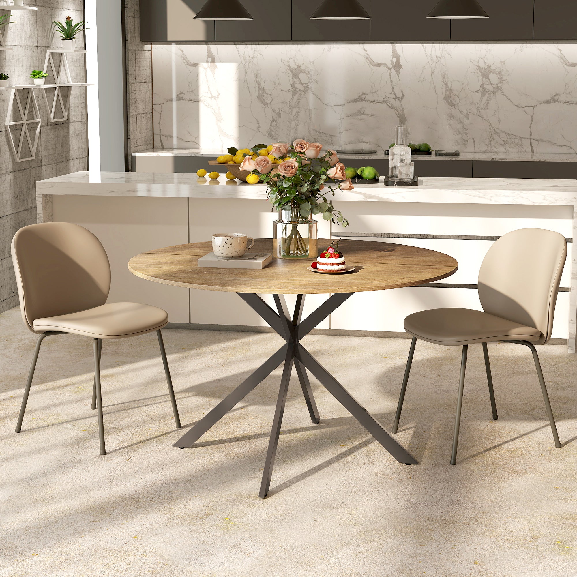 HOMCOM Dining Table for 4, 120 cm Industrial Kitchen Table with Wood Effect Tabletop and Steel Legs, Oak 