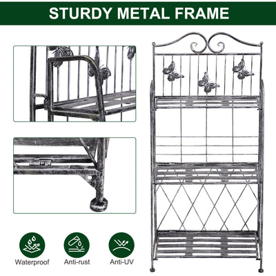Outsunny Indoor Outdoor Freestanding 3-Tier Garden Plant Stand Metal Flower Display Rack for Potted Plants Balcony Décor 44L x 25W x 96H cm 