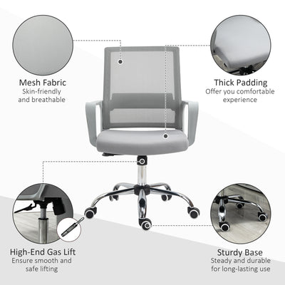 Vinsetto Ergonomic Desk Chair Mesh Office Chair with Adjustable Height Armrest and 360\'c2\'b0 Swivel Castor Wheels Grey 