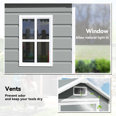 Outsunny 4 x 3 ft Plastic Garden Shed with Floor, Outdoor Storage Shed with Lockable Door, Window and Vent, Light Grey 