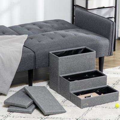 PawHut 3 Steps Pet Stairs, with Storage Boxes, for Bed, Couches - Grey 