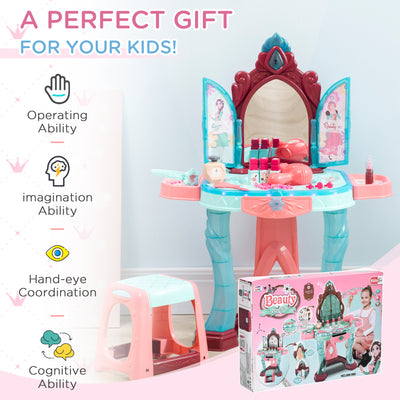 AIYAPLAY 31 Piece Kids Dressing Playset, with Magical Princess Mirror, Light and Sound - Pink and Blue 