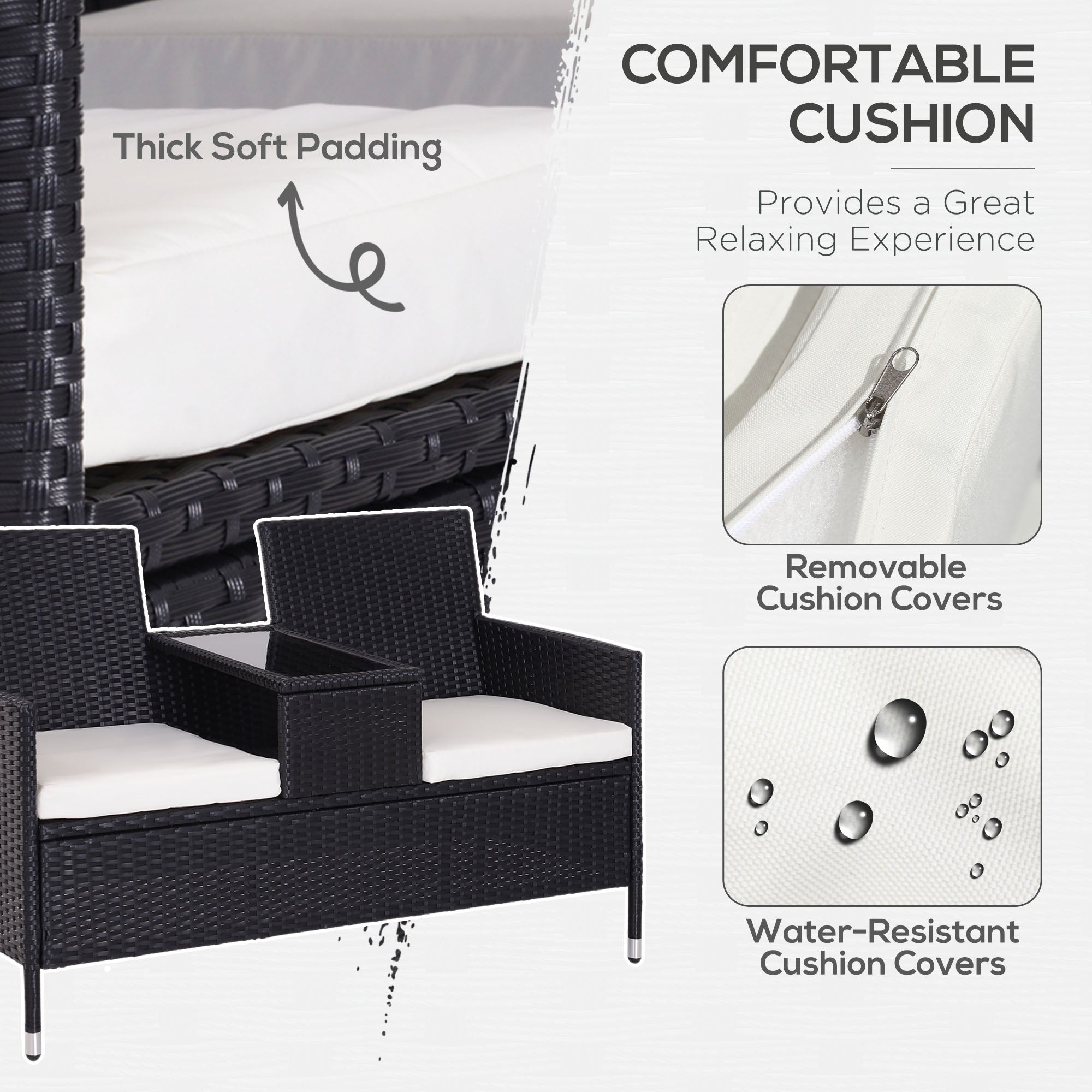 Outsunny 2-Seater Rattan Chair Set W/Middle Tea Table-Black 