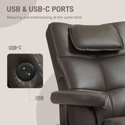 HOMCOM Faux Leather Massage Recliner Chair, with Storage Ottoman - Brown 