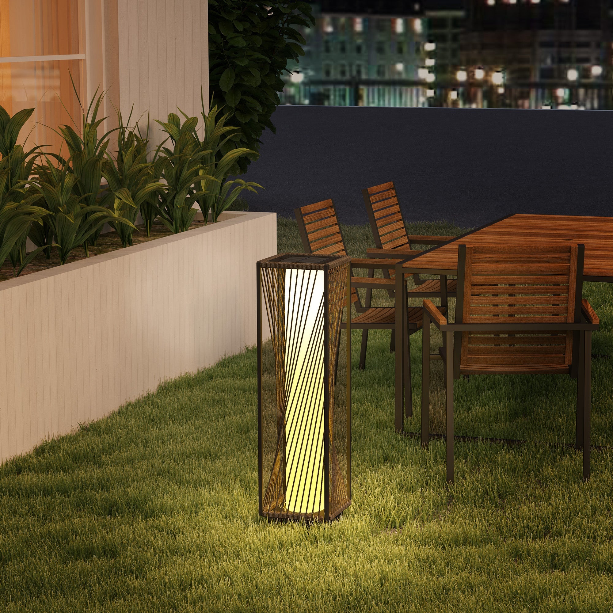 Outsunny Garden Rattan Lamp, 77 cm Tall Solar Rattan Floor Lamp, Solar Garden Light with Auto On/Off LED Lights, IP44 Waterproof for Outdoor, Porch, Pathway, Deck, Grey 