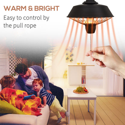 Outsunny 2100W Outdoor Ceiling Mounted Halogen Electric Heater Hanging Patio Garden Warmer Light - Black 