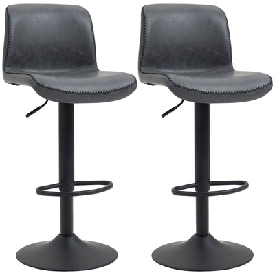 HOMCOM Set of 2 Bar Stool Adjustable Height Swivel Footrest and Base for Breakfast Bar, Kitchen and Home, Dark Grey 