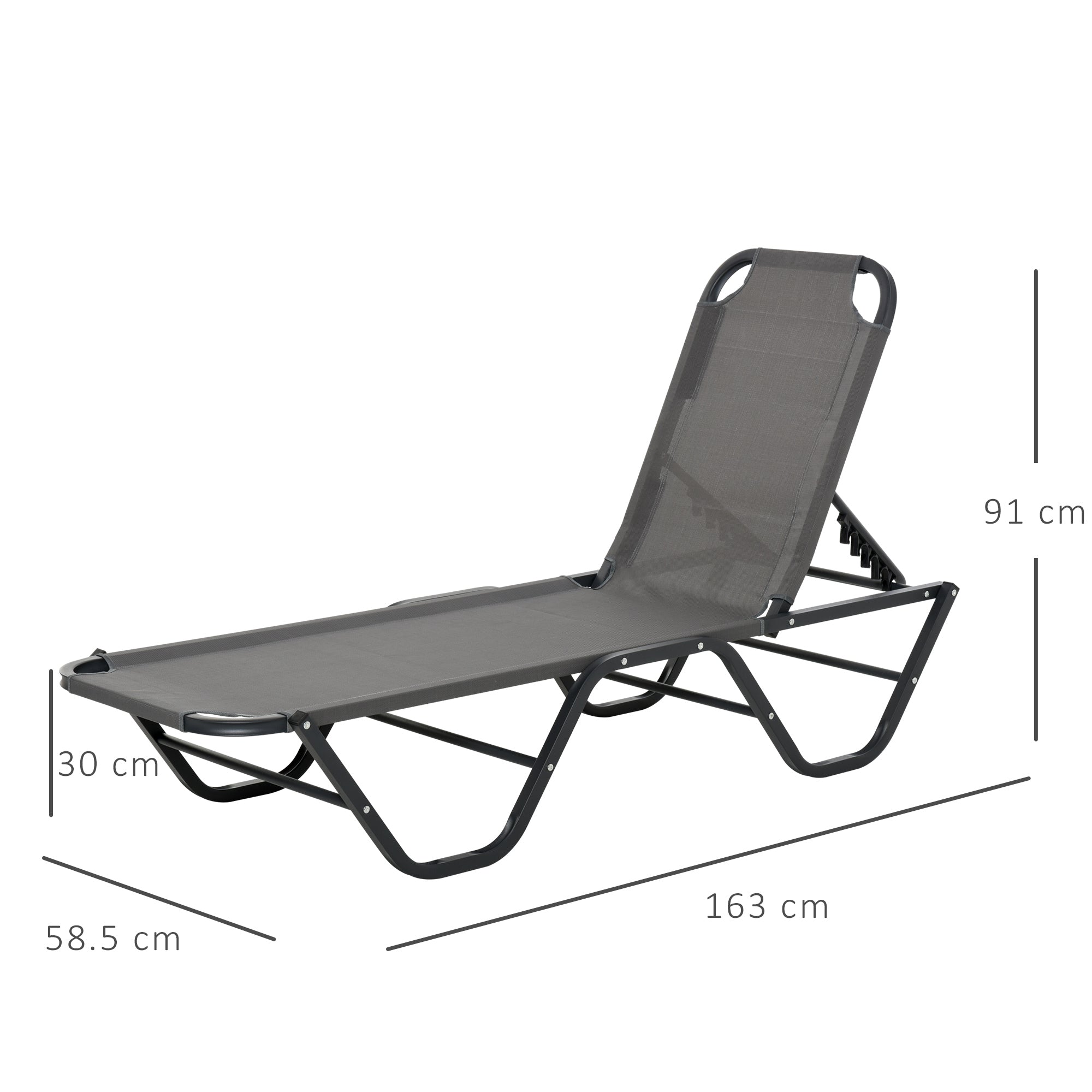 Outsunny Sun Lounger Relaxed Recliner with 5-Position Adjustable Backrest Aluminium Frame for Pool, Sun Bathing, Grey 