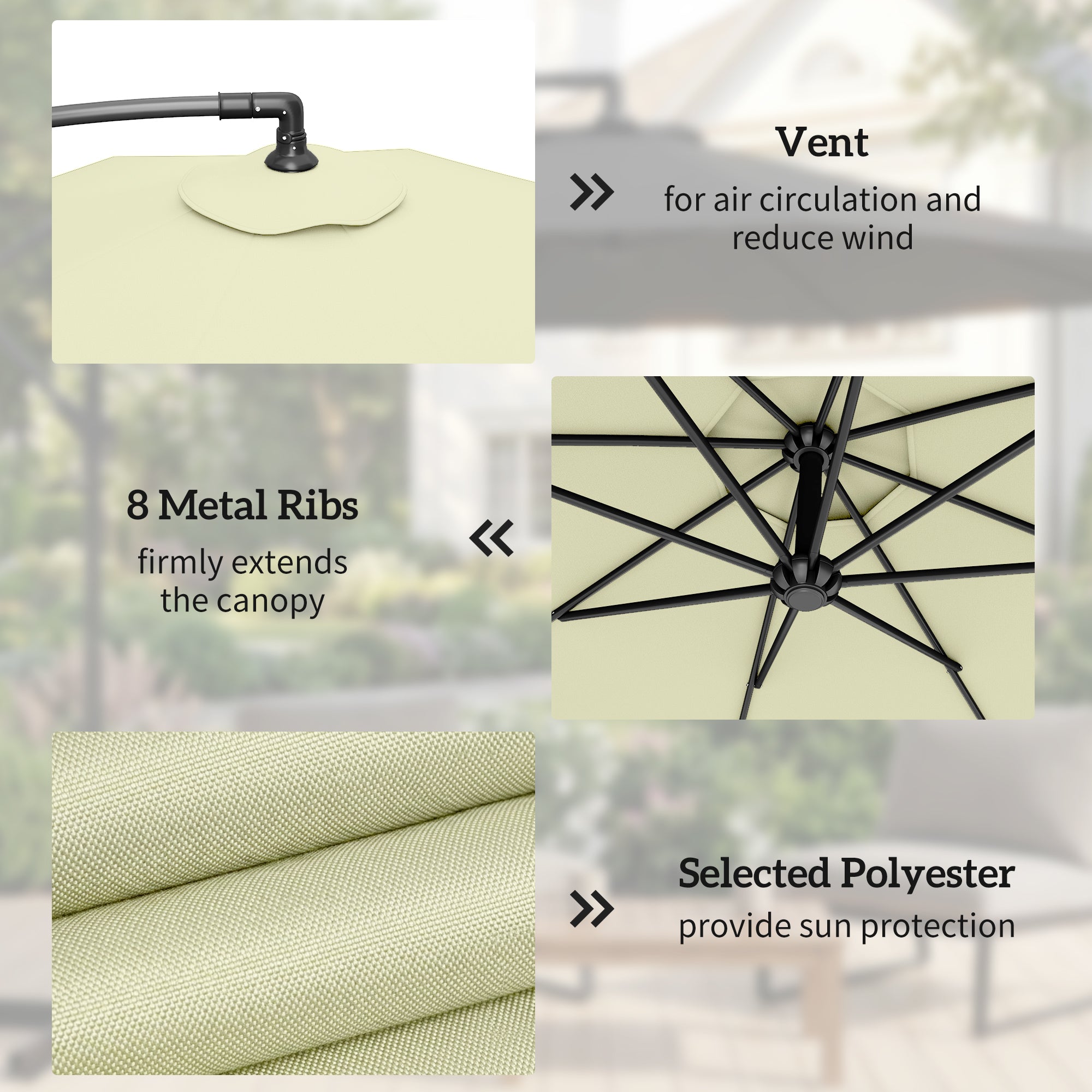 Outsunny 3m Overhanging Cantilever Parasol, with Cross Base - Beige 