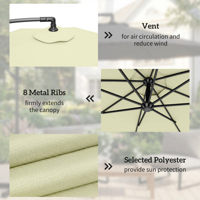 Outsunny 3m Overhanging Cantilever Parasol, with Cross Base - Beige 