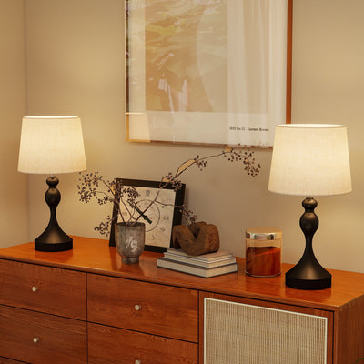 HOMCOM Set of Two Three-Colour Lamps, with USB Ports - Black/Beige 