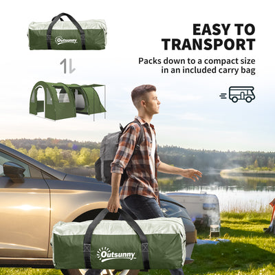 Outsunny 5-6 Man Camping Tent with 2 Room, Floor and Carry Bag - Green 