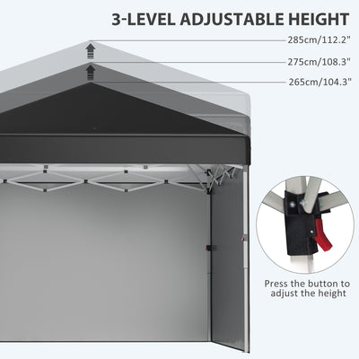 Outsunny 3 x 3 (M) Pop Up Gazebo Event Shelter, Height Adjustable Party Tent with 3 Sidewalls, Weight Bags and Wheeled Bag 
