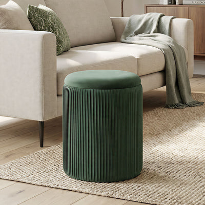 HOMCOM Storage Ottoman Modern Velvet Round Foot Stool for Living Room Bedroom 45 cm Dark Green 