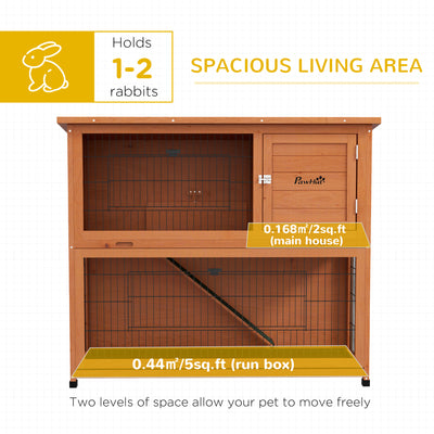 PawHut Two-Tier Antiseptic Wood Rabbit Hutch, 102cm Guinea Pig Hutch with Run - Orange 