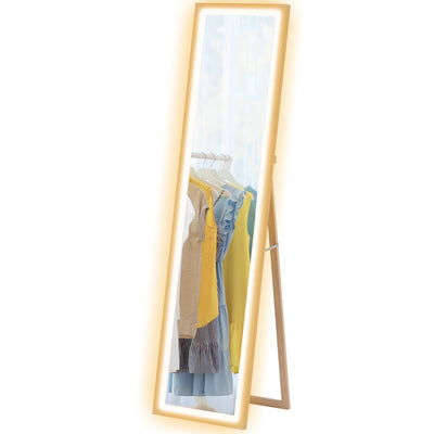 HOMCOM Full Length Mirror, with Adjustable Outer Light, Oak 