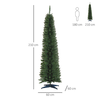 HOMCOM 7ft Unlit Artificial Christmas Tree, Pencil Slim Xmas Tree with Solid Stand and Realistic Branches, Green 