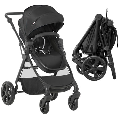 HOMCOM Foldable Baby Stoller, with Reclining Backrest, Adjustable Canopy, for Ages 0-36 Months - Black 