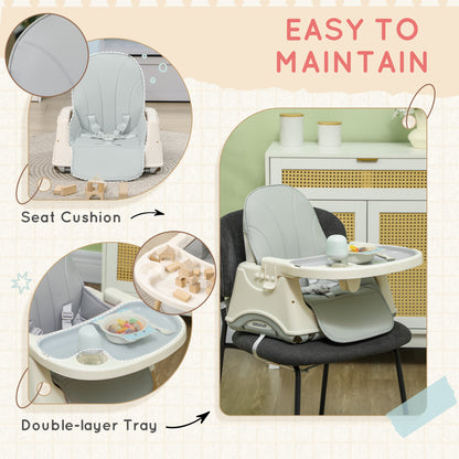 AIYAPLAY 3-in-1 Foldable High Chair for Babies, Toddlers, with Safety Harness, Washable Removable Seat Cushion, Tray, Grey