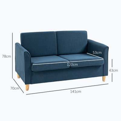 HOMCOM Compact Loveseat Sofa, Modern 2 Seater Sofa for Living Room with Wood Legs and Armrests, Blue 