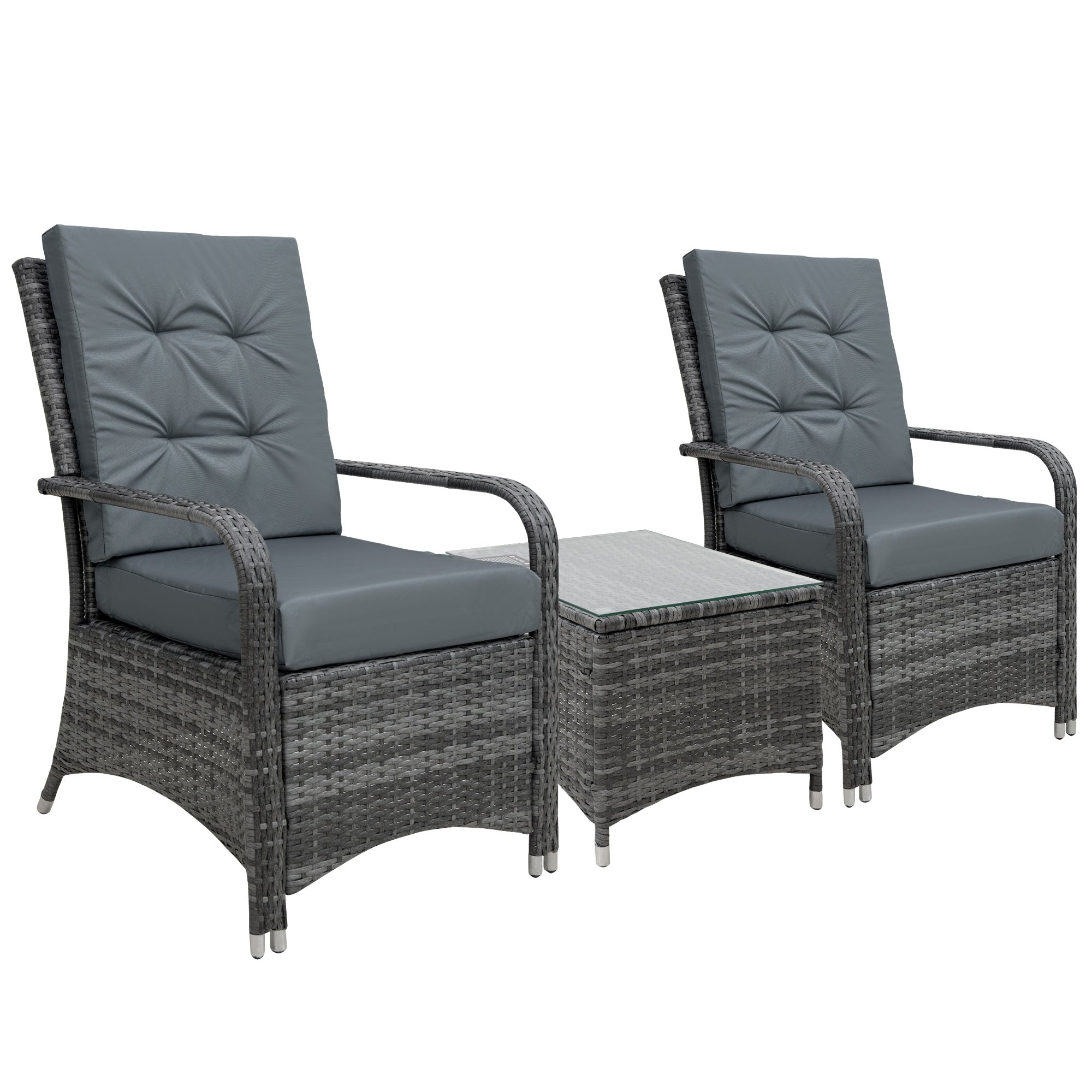 Outsunny 2-Seater Rattan Table Chair Bistro Garden Furniture Set Wicker Table Outdoor Patio 
