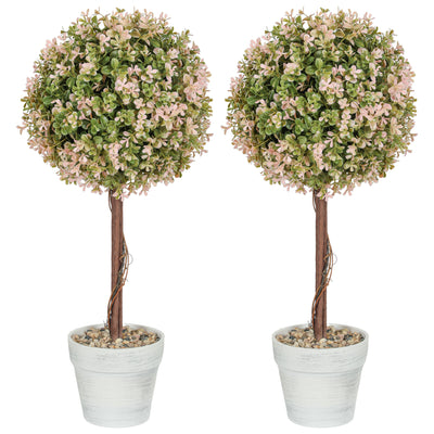 HOMCOM Set of 2 Decorative Artificial Plants, Murraya Flowers in Pot, Fake Plants for Home Indoor outdoor Decor, 60cm, Cream White 
