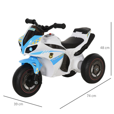 HOMCOM Kids Ride-On Police Bike 3-Wheel Vehicle w/ Music Lights Safe Seat Handlebars Toddler NO POWER Child Learning Fun Development 18-36 Months Blue 