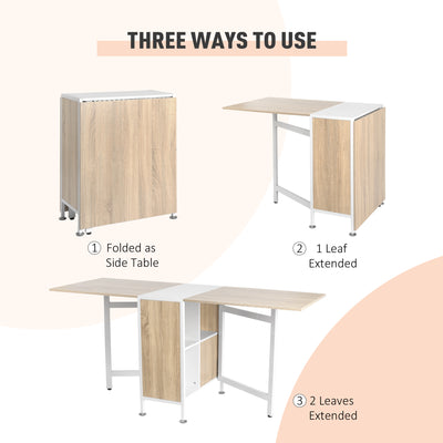 HOMCOM Foldable Drop Leaf Dining Table Folding Workstation for Small Space with Storage Shelves Cubes Oak & White 