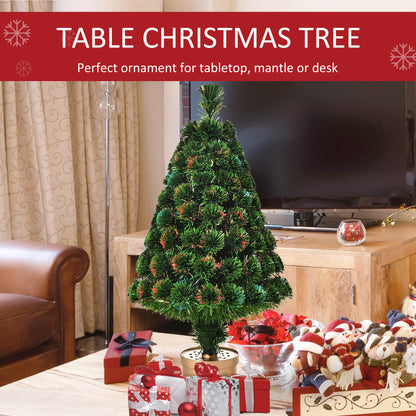 HOMCOM 3FT Prelit Artificial Christmas Tree Fiber Optic LED Light Holiday Home Xmas Decoration Table Decor with Multi-Color Lights, Green 