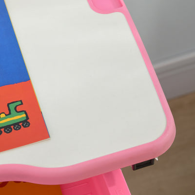 HOMCOM Kids Desk and Chair Set, Student Adjustable Writing Desk, with Drawer, Pen Slot, Hook - Pink 