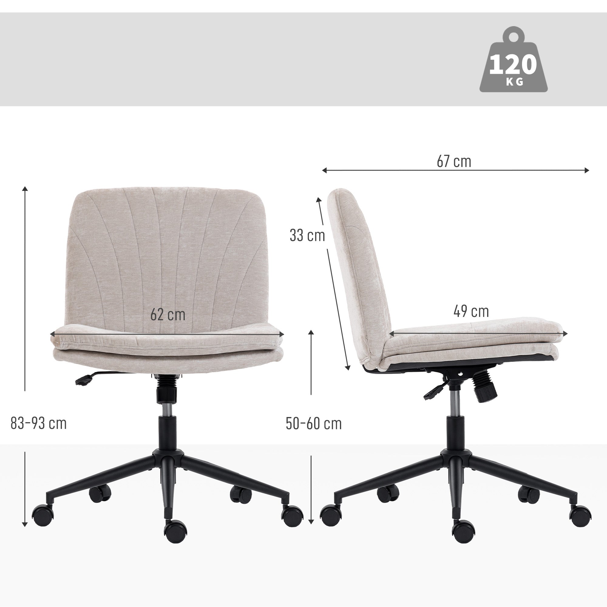 HOMCOM Criss Cross Chair with Wheels, No Arms - Beige 