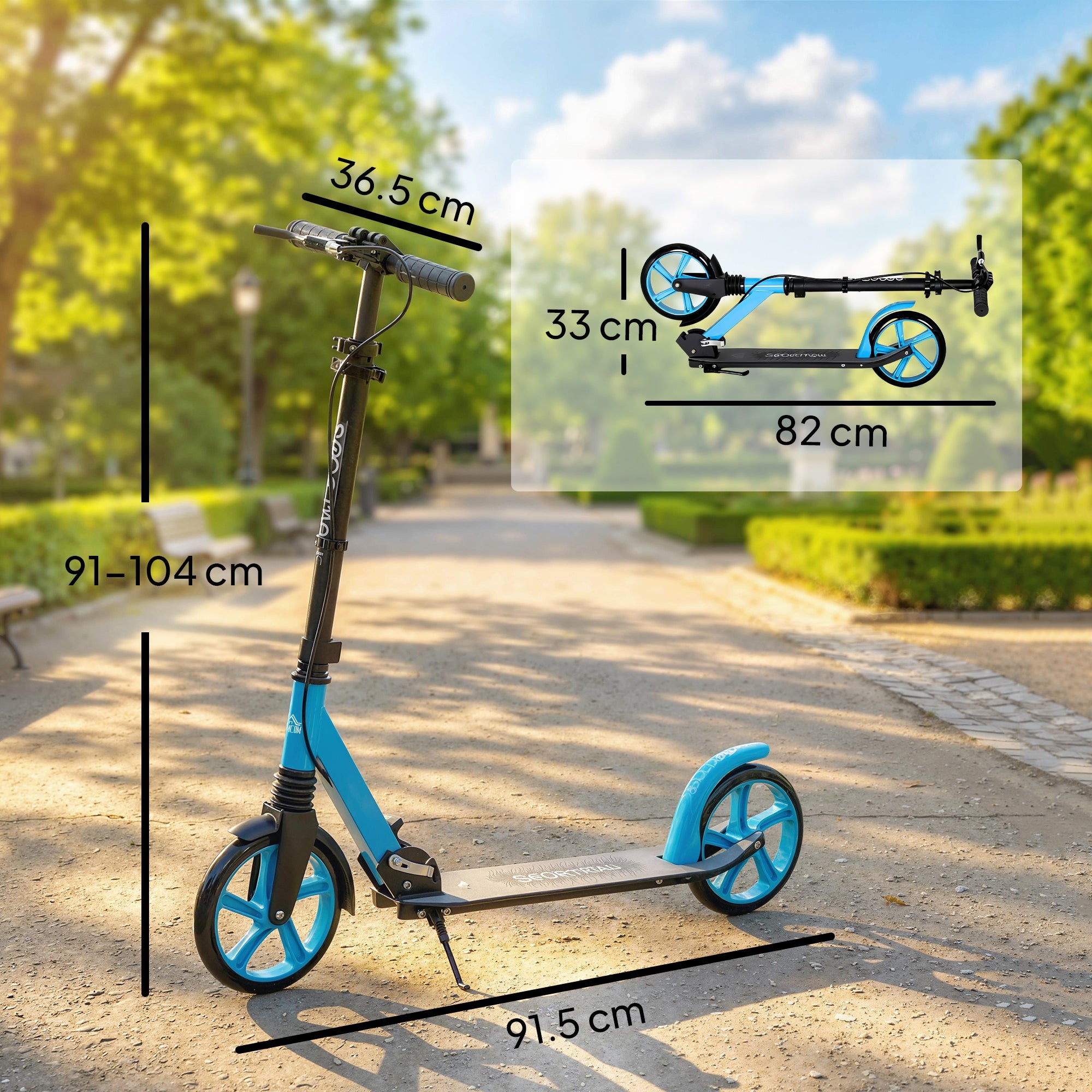 HOMCOM One-click Folding Kick Scooter for 14+ w/ Adjustable Handlebar, Push Scooter with Kickstand, Dual Brake System, Blue 