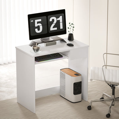 HOMCOM Compact Computer Desk with Keyboard Tray, Home Office Desk with Drawer for Bedroom Study, White 