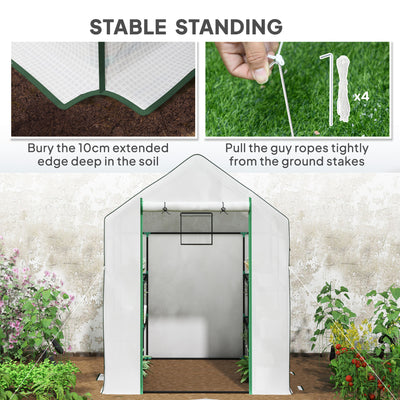 Outsunny 143 x 140cm Walk-In Greenhouse, with Accessories - White 