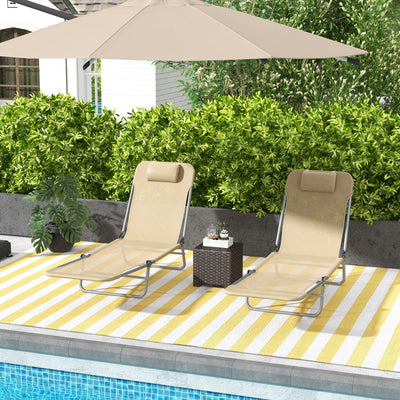 Outsunny Set of Two Steel Frame Sun Loungers, with Reclining Backs - Brown 