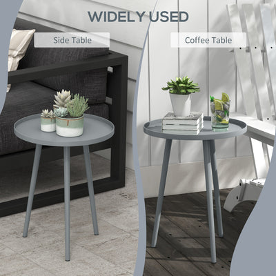 Outsunny Round Garden Coffee Table, Outdoor Side Table with Rounded Steel Edge, Ø40 x 50H cm, Grey 