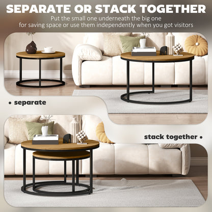 HOMCOM Set of Two Wood-Effect Stacking Tables - Brown