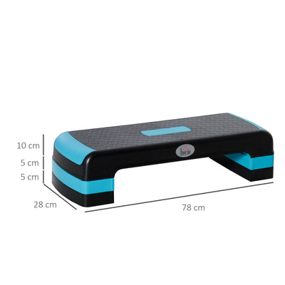 HOMCOM Aerobic Step with 3-Level Adjustable Heights for Home, Office Exercise, Black and Blue 