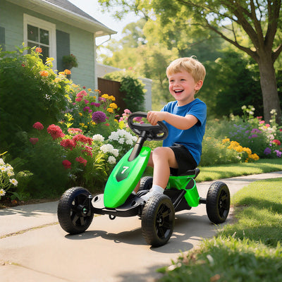 AIYAPLAY Pedal Go Kart for Kids 2-5 Years, with Silent EVA Wheels, Metal Frame, Green 
