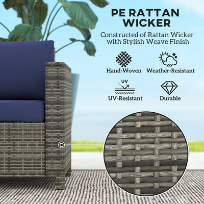 Outsunny 2 Seater Garden Furniture, Rattan Sofa with Soft Padded Cushion and Armrests, Wicker Garden Loveseat for Patio, Navy Blue 
