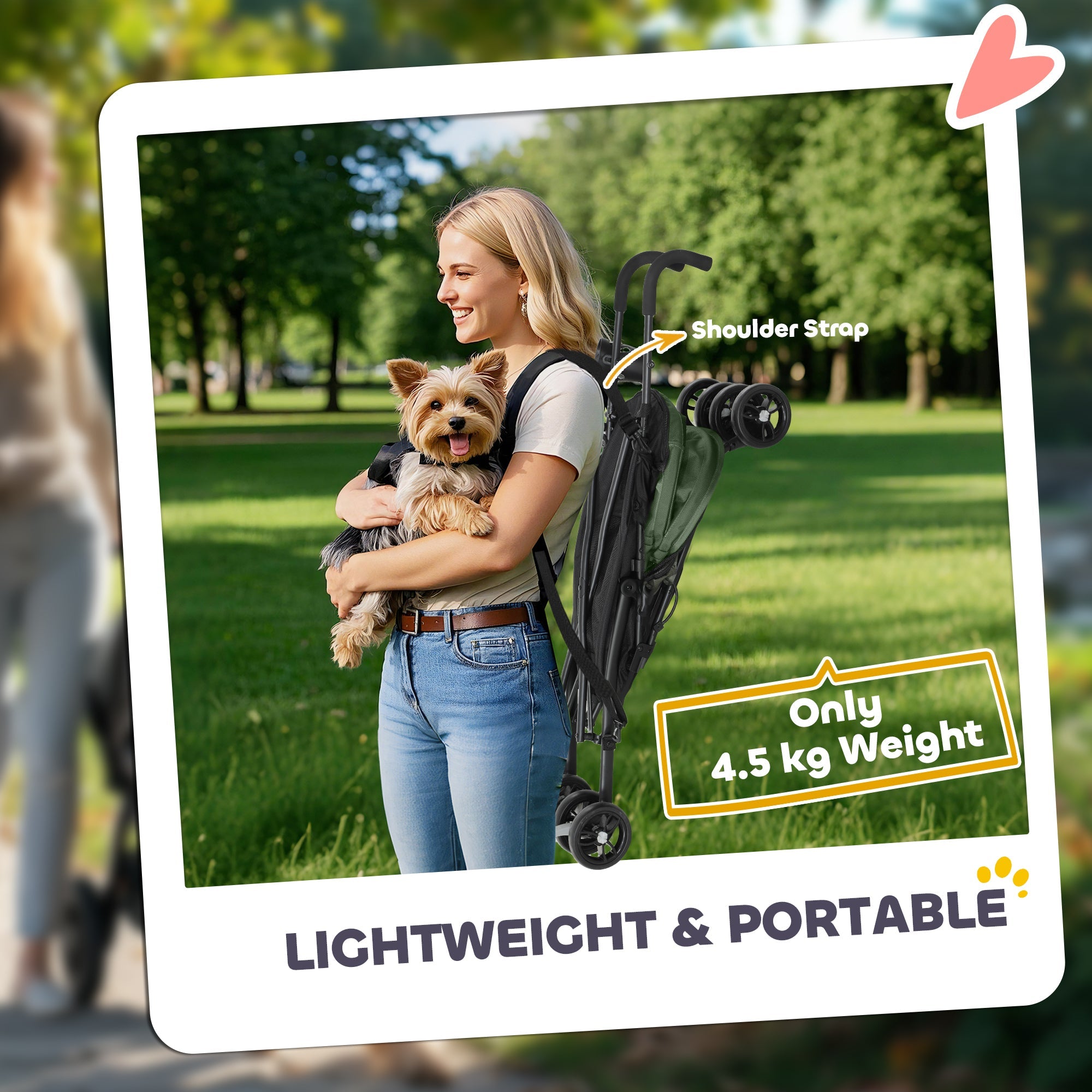 PawHut Umbrella Structure Dog Stroller, Lightweight & Portable Dog Pram w/ Shoulder Strap, Storage Bag & Cup Holder, Dark Green 
