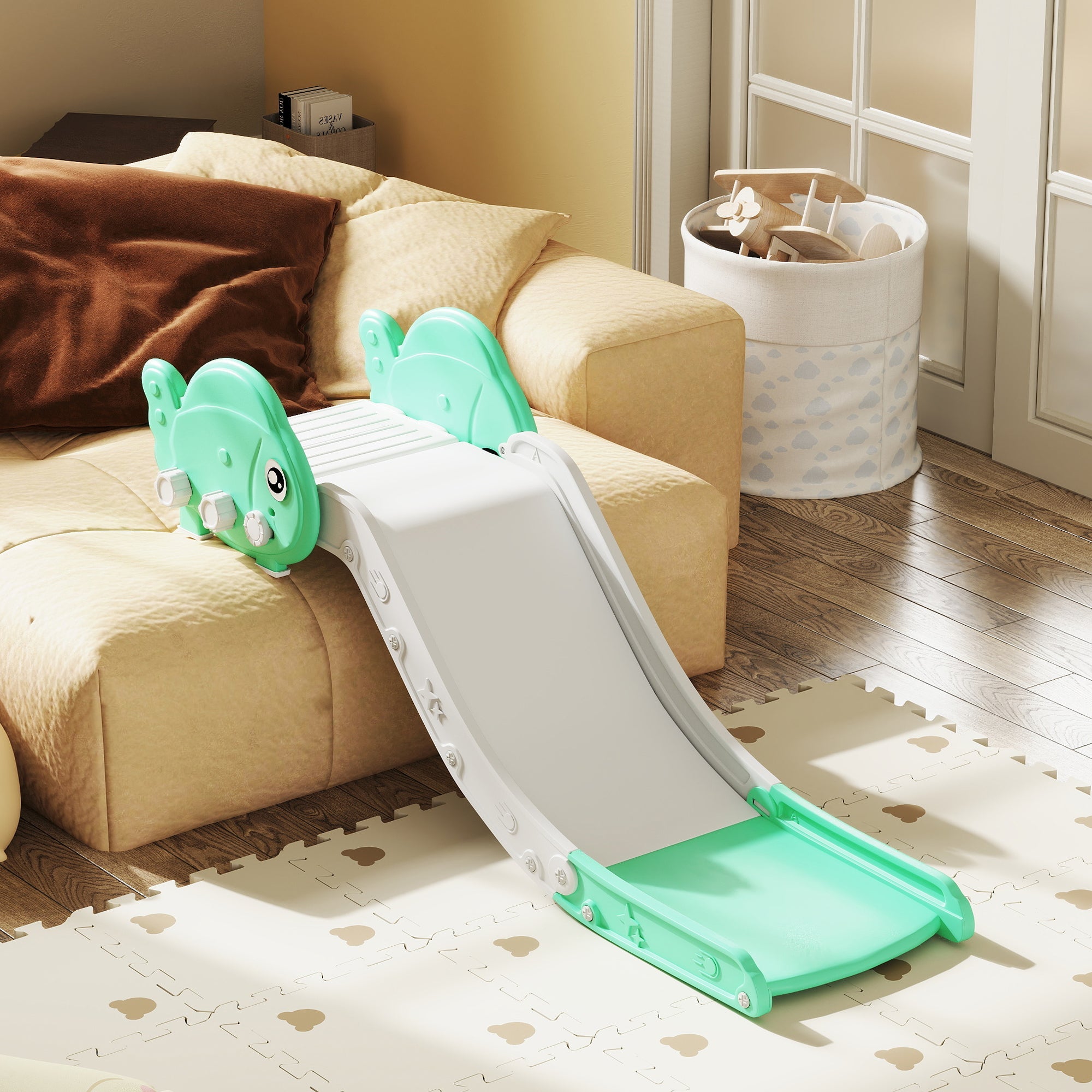 AIYAPLAY Kids Sofa Slide with 130cm Extended Length, HDPE Toddler Slide for Sofa, Bed, Stairs, Easy Assemble & Storage, Green 
