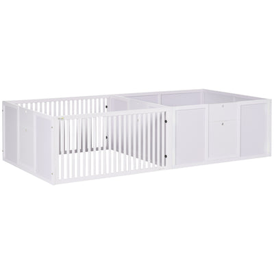 PawHut 7 Panels Playpen with 3 Doors for Baby Dogs, Two-Room Design Puppy Whelping Box - White 