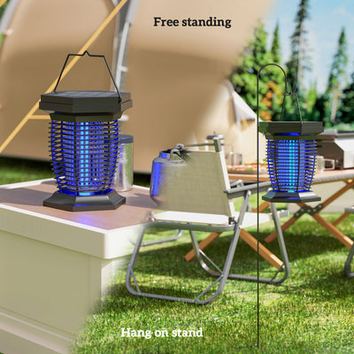 Outsunny 2-in-1 Electric Fly Zapper with UVA Light, Hanging Garden Lantern, Solar and USB-DC Rechargeable Insect Mosquito Bug Zapper, Fly Killer for Indoor and Outdoor Use, Black 
