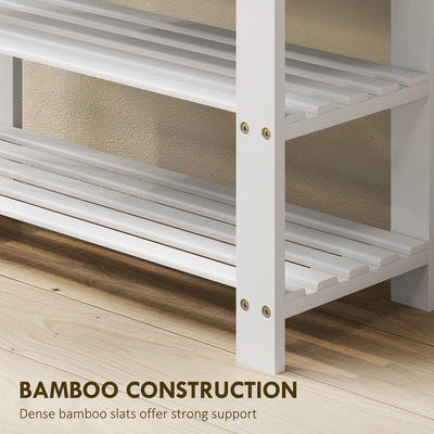 HOMCOM Two Shelf Bamboo Shoe Storage Bench - White 