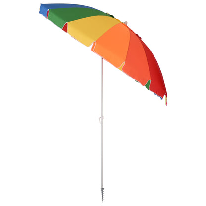 Outsunny Arc. 2.4m Beach Umbrella with Sand Anchor, Outdoor Sun Shade Parasol with UV Protection, Adjustable Tilt, Carry Bag, Multicolour 