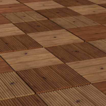 Outsunny 27 Pcs Wooden Interlocking Decking Tiles, 30 x 30 cm Anti-slip Outdoor Flooring Tiles, 0.81\'e3\'8e\'a1 per Pack, All Weather Use for Patio, Balcony, Terrace, Hot Tub, Brown 
